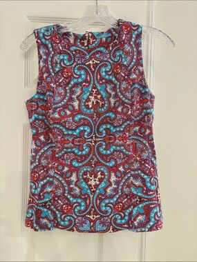 Sleeveless Paisley J McLaughlin Print Top - Turquoise & Red